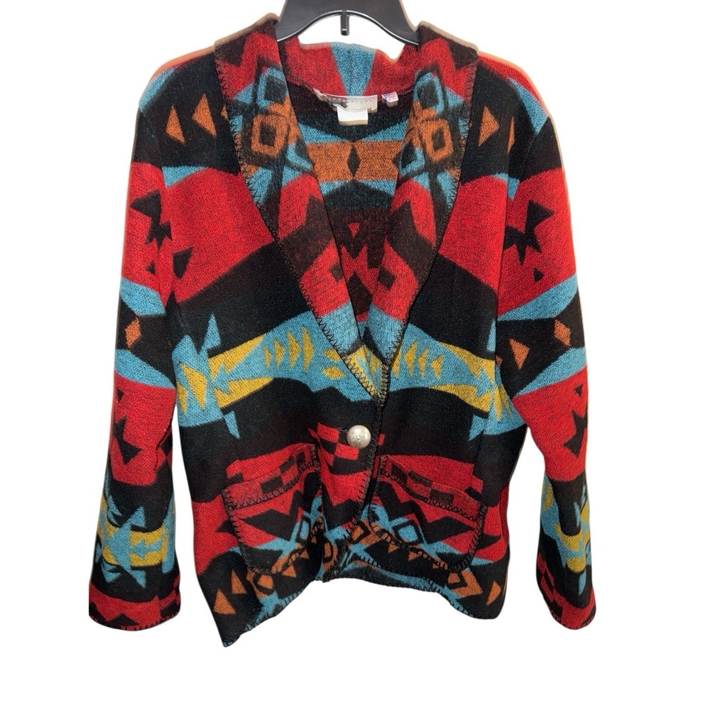 Rhonda Stark Southwestern Aztec Blazer Cropped Jacket Elevated Cowgirl Sz XL